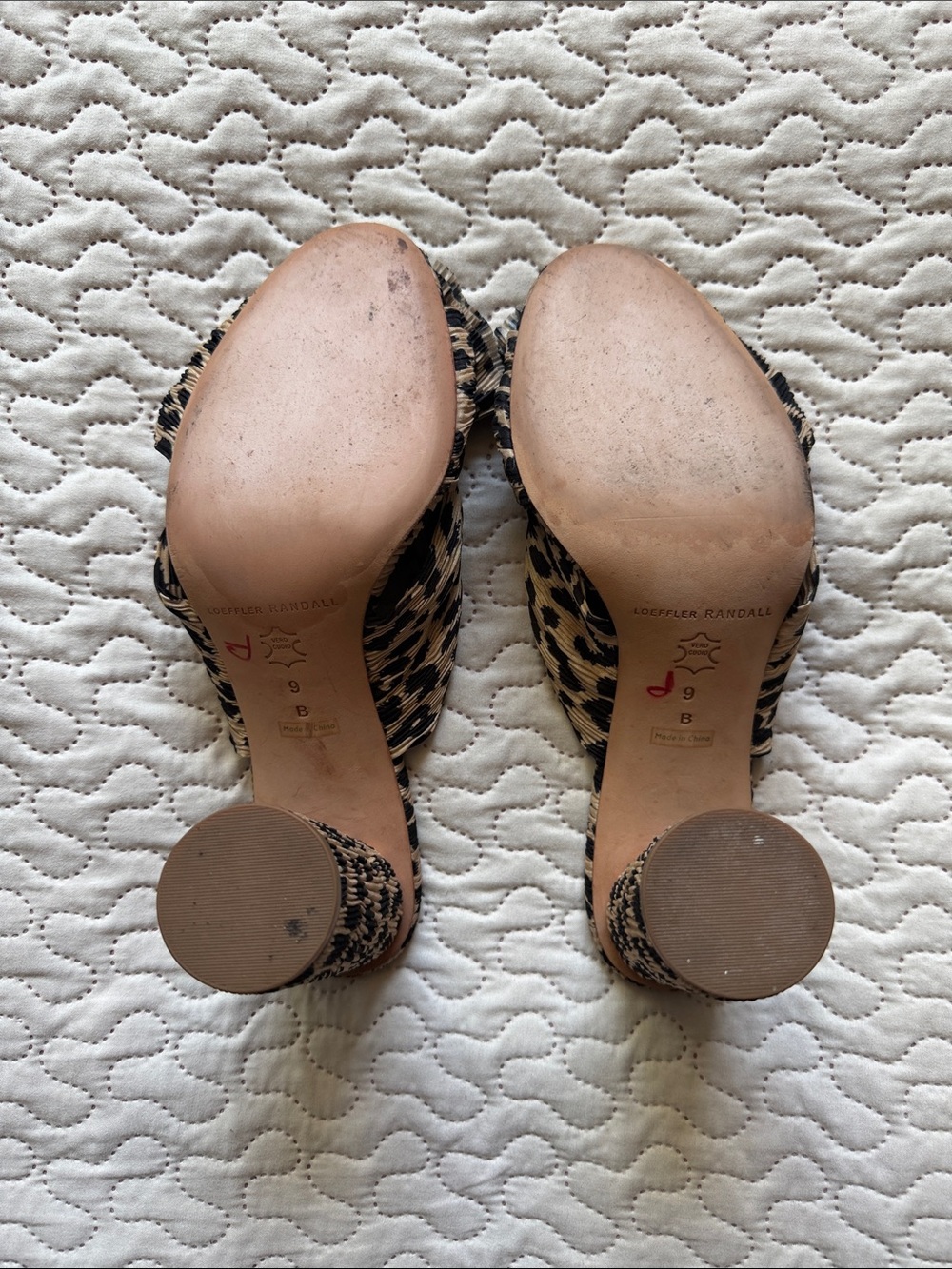Loeffler Randall Leopard Knot Slide Mules Pleated Bow in Beige and Black Size 9 - Picture 13 of 14